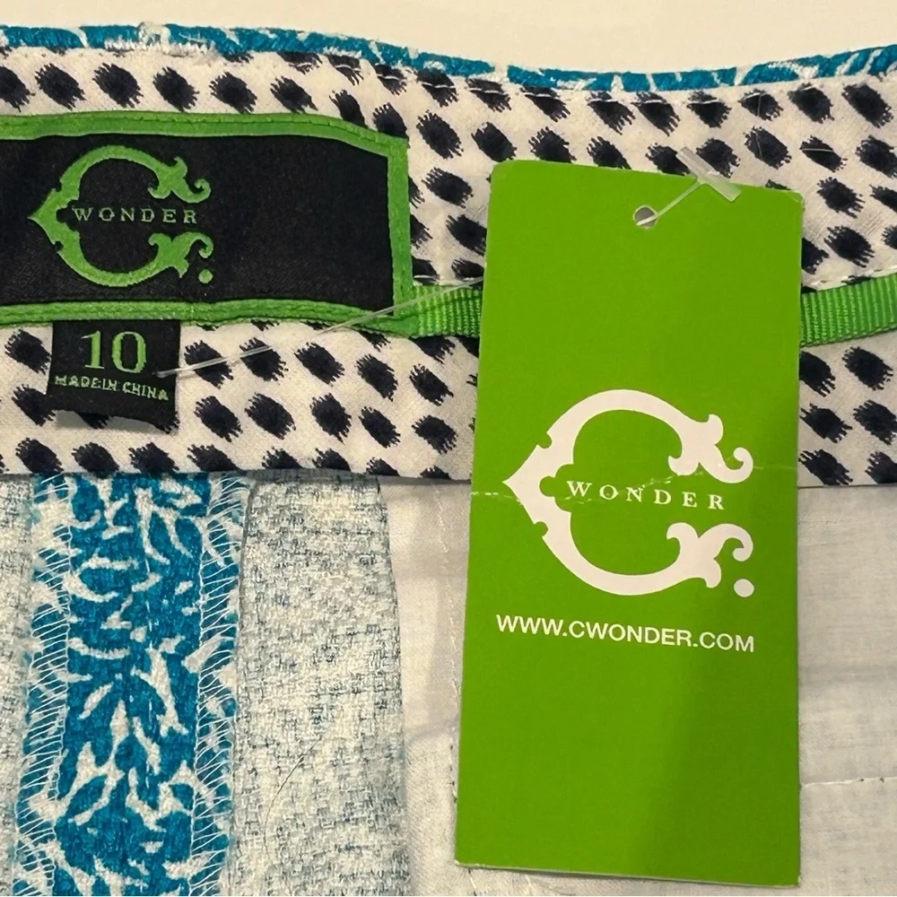 C Wonder Women’s Shorts, Turquoise & White Swirl, Boho, Cottagecore, Sz 10P NWT